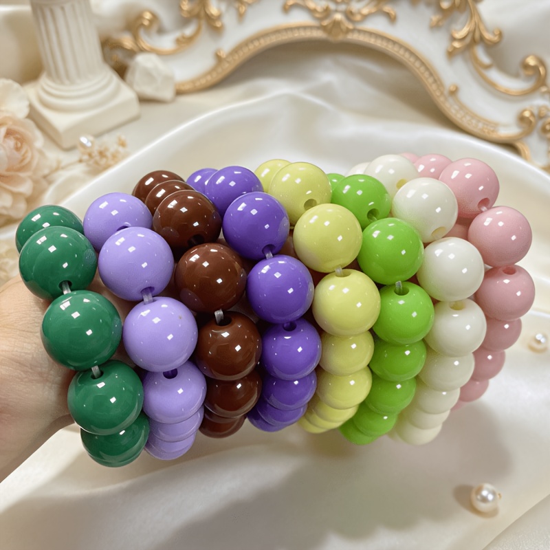 Solid Color Round Bead Bracelets Set, Stackable Everyday Accessories